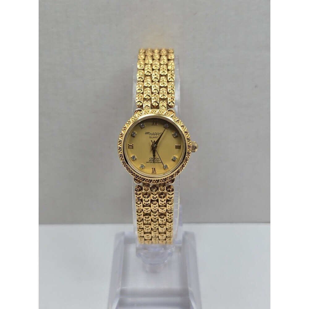 Croton Lady Harris Womens Gold Tone Diamond Quartz Dress Watch New Battery